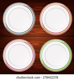 Collection of 4 plates with colored lines. Vector image can be used for food menu or posters design, web or other crafts.