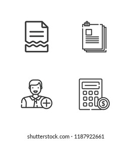 Collection of 4 plus outline icons include icons such as file, calculator, add user