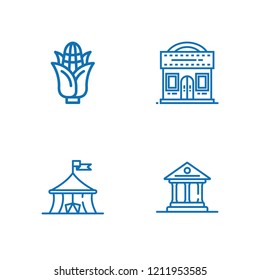 Collection of 4 popcorn outline icons include icons such as cinema, museum, corn
