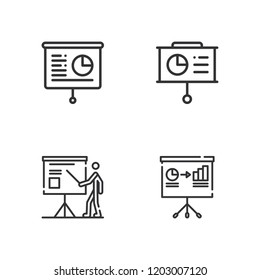 Collection of 4 presentation board outline icons include icons such as