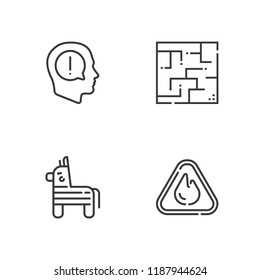 Collection of 4 problem outline icons include icons such as exclamation, warning, pinata