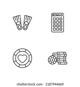 Collection of 4  pursuit outline icons include icons such as casino chip, bingo