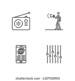 Collection of 4 radio outline icons include icons such as radio, equalizer controller, advertising