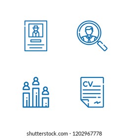 Collection of 4 recruitment outline icons include icons such as wanted, human resources, curriculum