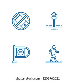 Collection of 4 restriction outline icons include icons such as silent, wrong way, stop sign