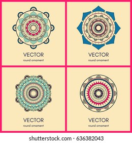 Collection of 4 round ornaments. Vector illustration.