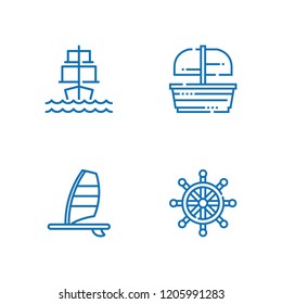 Collection of 4 sailboat outline icons include icons such as windsurf, sailing ship, rudder svg