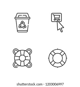 Collection of 4 save outline icons include icons such as tap, recycling, lifebuoy