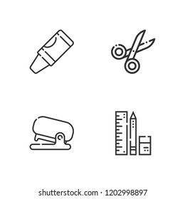 Collection of 4 scissors outline icons include icons such as school material, crayon, scissors