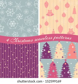 Collection of 4 seamless Christmas patterns