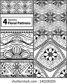 Collection of 4 seamless floral patterns