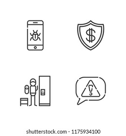 Collection of 4 secure outline icons include icons such as protection, malware, locker