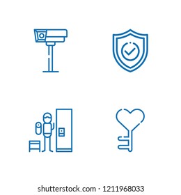 Collection of 4 secure outline icons include icons such as shield, key, locker