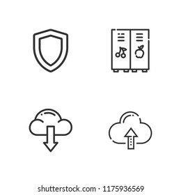 Collection of 4 security outline icons include icons such as cloud computing, shield