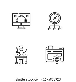 Collection of 4 seo outline icons include icons such as distribution, optimization,