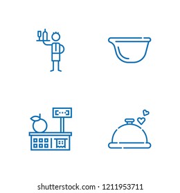 Collection of 4 serving outline icons include icons such as waiter, dish, tools and utensils