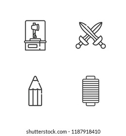 Collection of 4 sharp outline icons include icons such as pencil, axe, swords