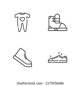 Collection of 4 shoes outline icons include icons such as shoe, boots, baby clothes