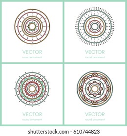 Collection of 4 simple mandalas. Round ornament pattern set. Vector illustration.