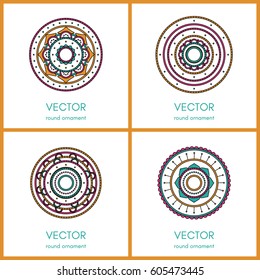 Collection of 4 simple round ornaments. Mandala pattern set. Vector illustration.