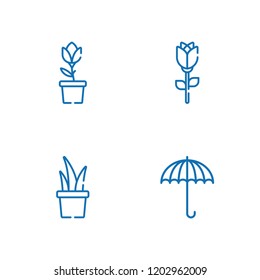 Collection of 4 spring outline icons include icons such as umbrella, plant, tulip