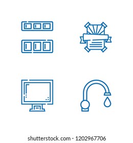 Collection of 4 stand outline icons include icons such as sink, cupboard, display