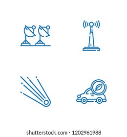 Collection of 4 station outline icons include icons such as antenna, comet, electric car