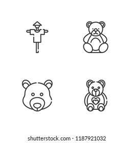 Collection of 4 stuffed outline icons include icons such as teddy bear, scarecrow