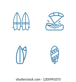 Collection of 4 surfing outline icons include icons such as kitesurfing, surfing