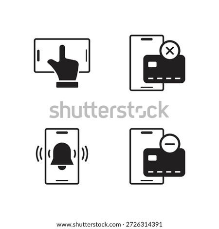 Collection of 4 tap, bell, and payment solid icons.