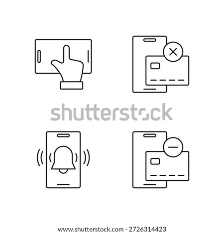 Collection of 4 tap, payment, and bell line icons.