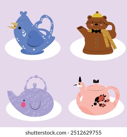  Collection of 4 Teapots: 2 Birds, Bear, Elephant