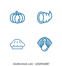 Collection of 4 thanksgiving outline icons include icons such as cornucopia, pumpkin, turkey