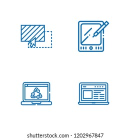 Collection of 4 touch outline icons include icons such as laptop, drag