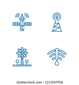 Collection of 4 tower outline icons include icons such as antenna, signal, satellite