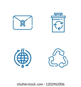 Collection of 4 triangle outline icons include icons such as earth cycles, recycle, recycling