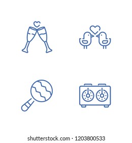 Collection of 4 two outline icons include icons such as chess clock, maraca, love birds