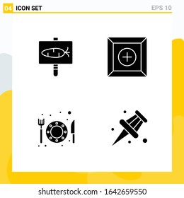 Collection of 4 Universal Solid Icons. Icon Set for Web and Mobile.