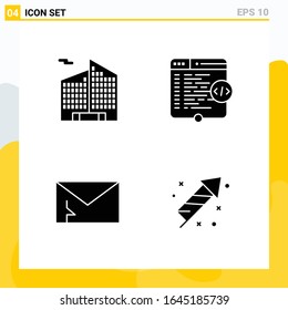 Collection of 4 Universal Solid Icons. Icon Set for Web and Mobile.