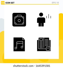 Collection of 4 Universal Solid Icons. Icon Set for Web and Mobile.