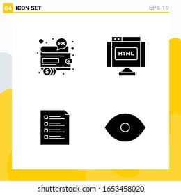 Collection of 4 Universal Solid Icons. Icon Set for Web and Mobile.