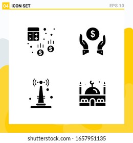 Collection of 4 Universal Solid Icons. Icon Set for Web and Mobile.