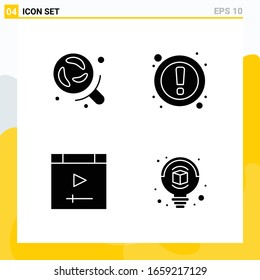 Collection of 4 Universal Solid Icons. Icon Set for Web and Mobile.