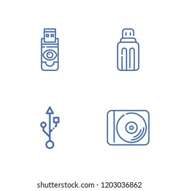 Collection of 4 usb outline icons include icons such as flash disk, usb