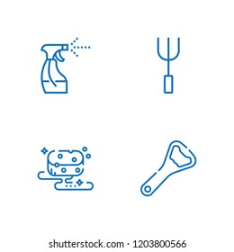 Collection of 4 utensil outline icons include icons such as fork, bottle opener, tools and utensils