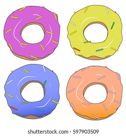 Collection of 4 vector donut illustration isolated on white