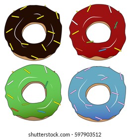 Collection of 4 vector donut illustration isolated on white