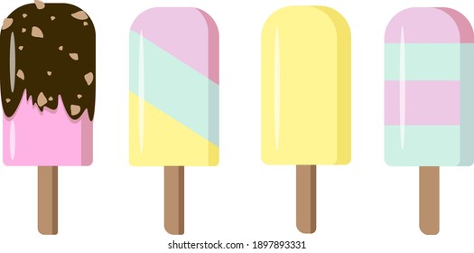 Collection of 4 vector ice cream illustrations isolated on white