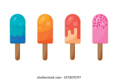 Collection of 4 vector ice cream illustrations isolated on white