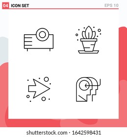 Collection of 4 Vector Icons in Line style. Modern Outline Symbols for Web and Mobile. Line Icon Sign Isolated on White Background. 4 Icons.